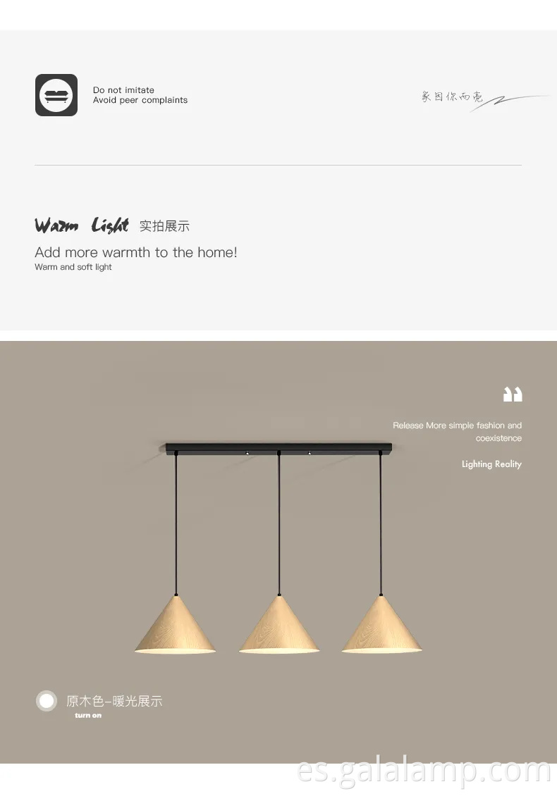 Luz colgante nórdica vintage con acabado de grano de madera